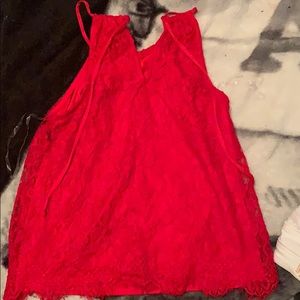 bright red lace shirt